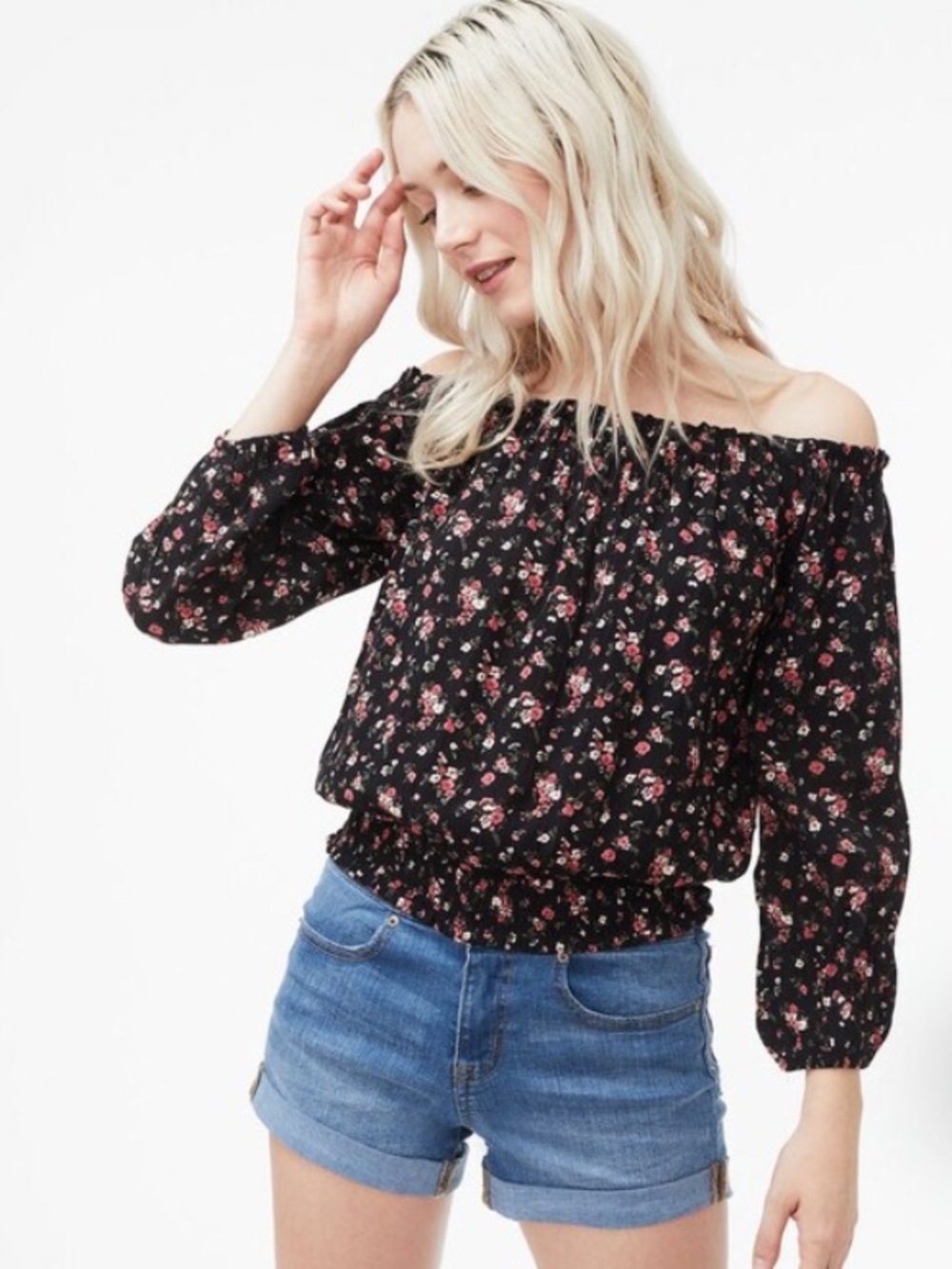 Aero floral off the shoulder crop top